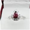 Image 1 : NEW STERLING SILVER 6.72MM X 5.14MM NATURAL RUBY (0.73CTS) & CZ RING, W/A $700.00, SIZE 7.5