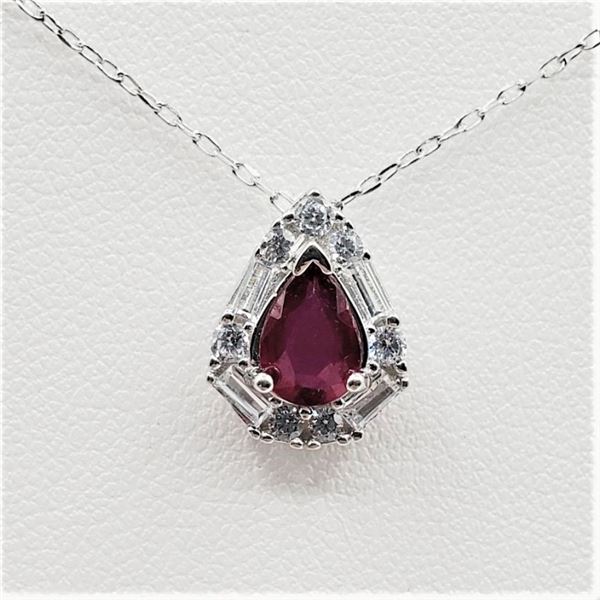 NEW STERLING SILVER 6.68MM X 4.95MM NATURAL RUBY (0.6CTS) & CZ PENDANT WITH STERLING CHAIN, W/A $695