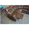 Image 8 : BRAND NEW BROWN STITCHED LEATHER 3PC CORNER RECLINING SECTIONAL W/ CONSOLE, CUP HOLDERS AND BRASS NA