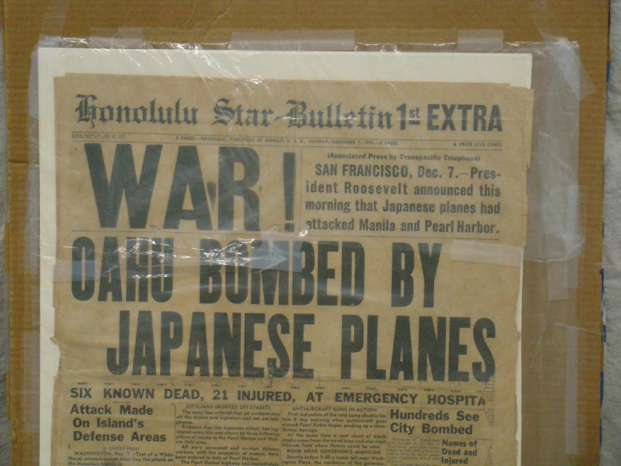 Orig Pearl Harbor Newspaper Dec. 7, 1941