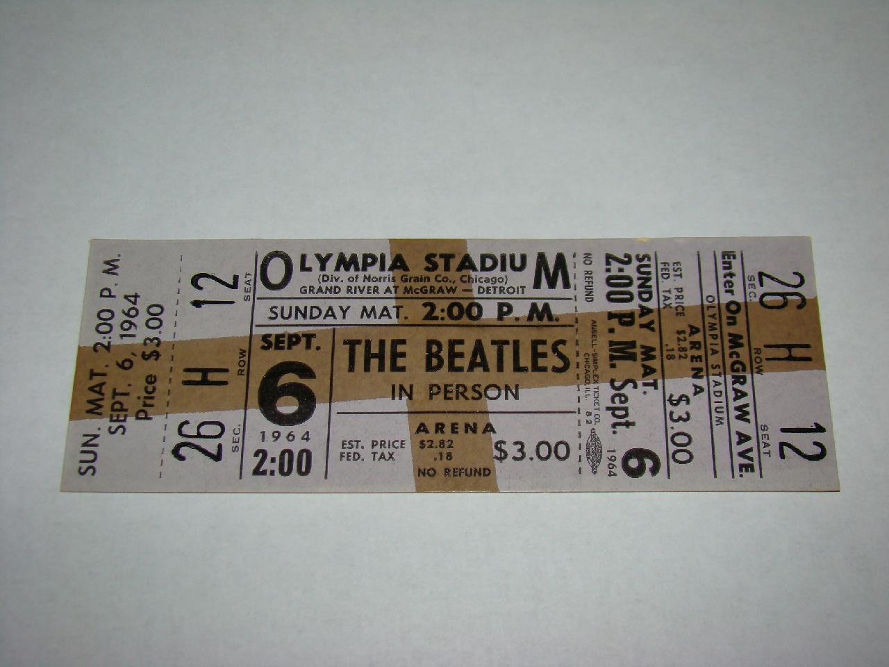 1964 BEATLES Detroit Concert Unused Ticket