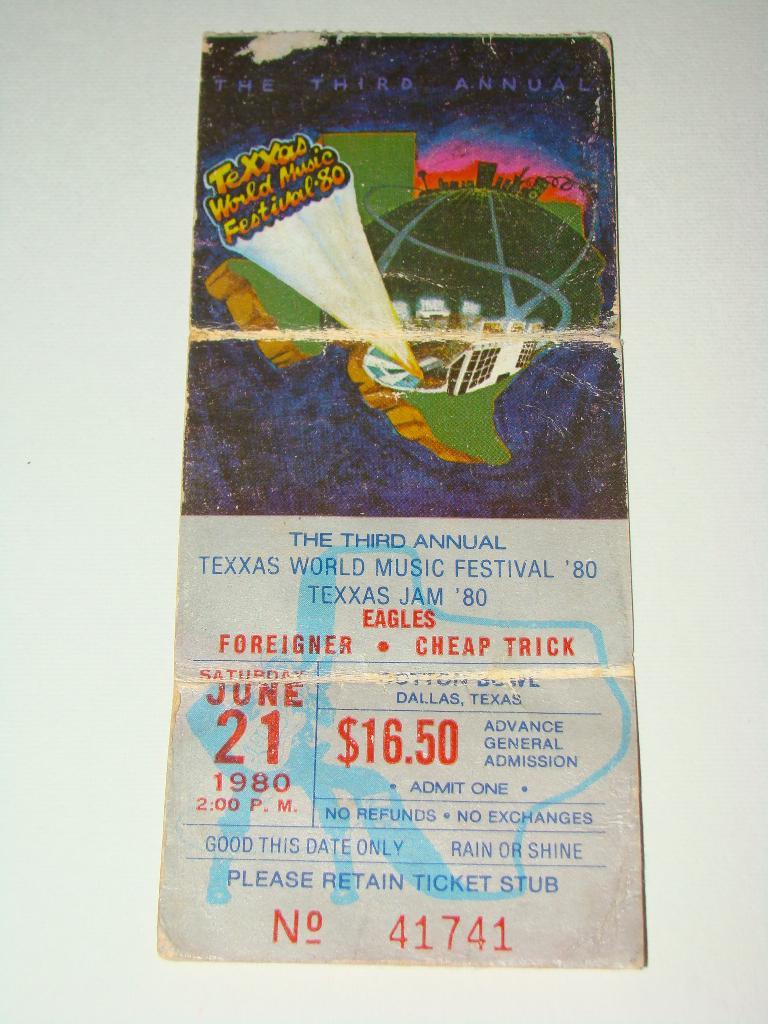 1980 Eagles Cheap Trick Dallas Ticket Stub