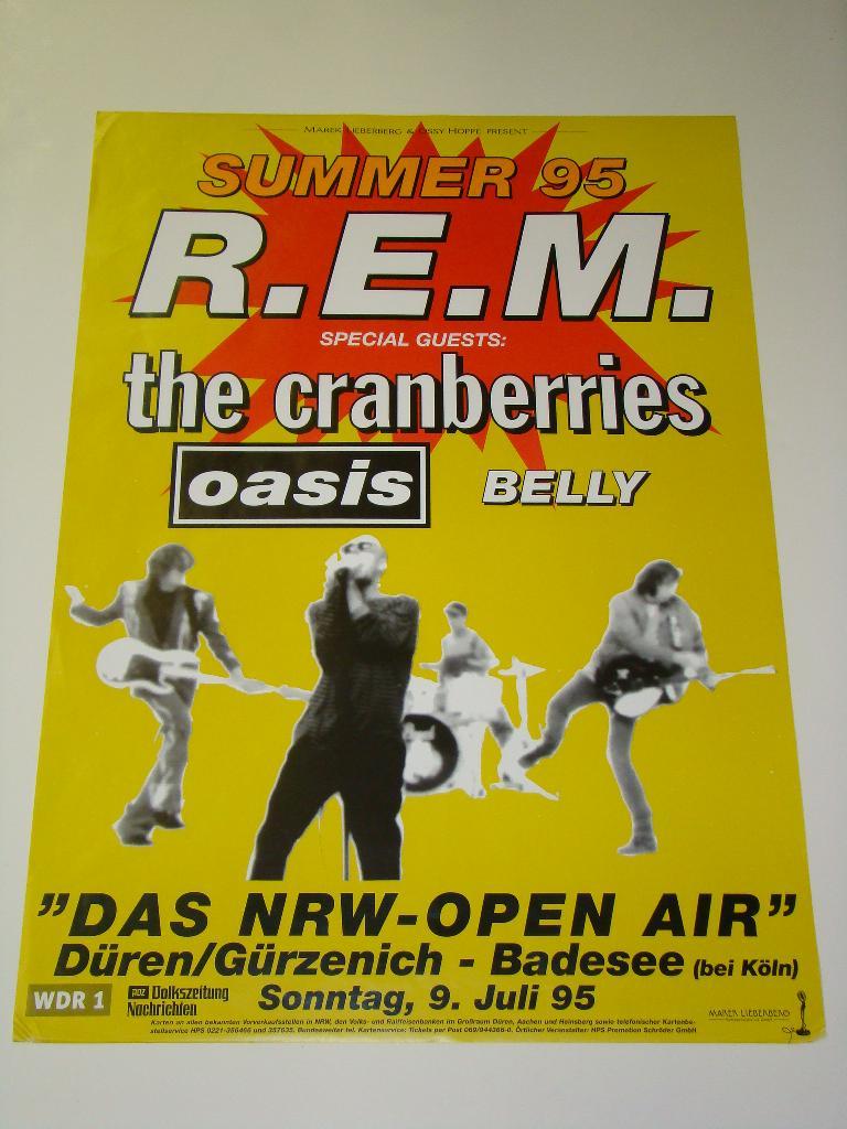 1995 R.E.M. Cranberries Oasis Concert Poster