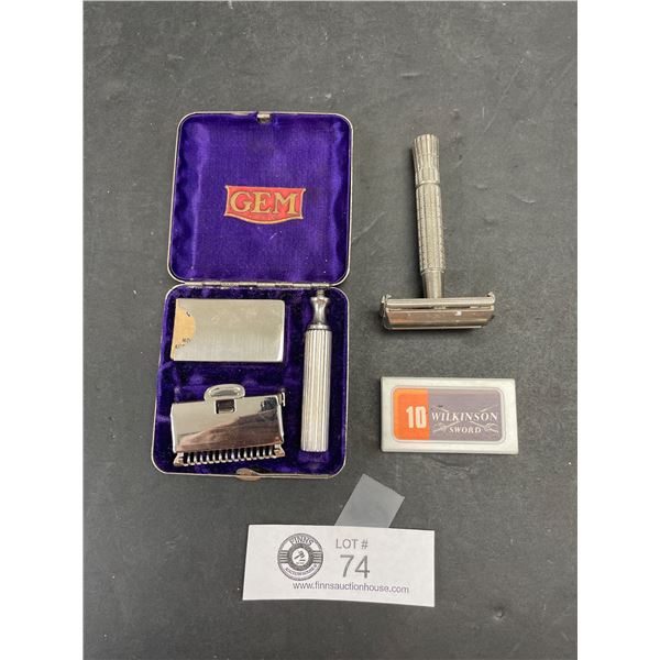 Vintage GEM Razor with Blades in Case, Gillette Razor and Blades