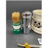 Image 2 : Vintage Shaving Mug, German Gold Bug Straight Razor, Brush and Talc Shaker