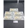 Image 1 : Lot of 5 1973 Canadian $1 Dollar Bills Uncirculated SEQ