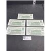 Image 2 : Lot of 5 1973 Canadian $1 Dollar Bills Uncirculated SEQ