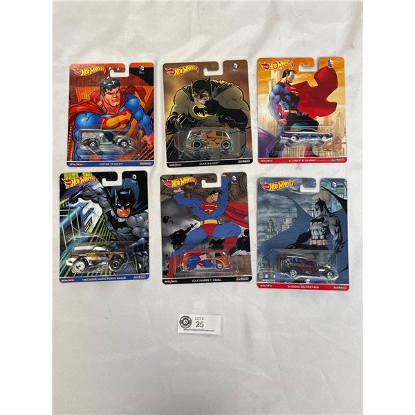 Brand New Lot of 6 Special Edition Hot Wheels Cars - Batman, Superman, Etc.