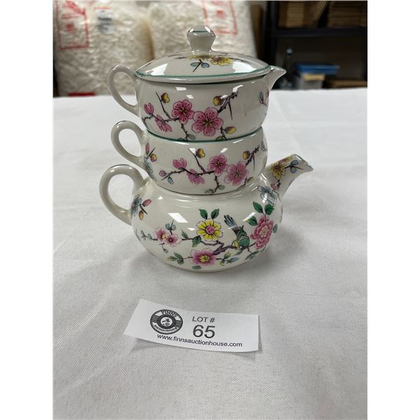 Rare Vintage Old Foley James Kent Chinese Roses and Birds Stacking TeaPot Set. No Cracks or Chips. S