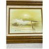 Image 3 : Signed Vintage Oil on Canvas Sunset Seascape with Seagulls In Oak Frame and Two Art Lamay Framed Pri