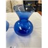 Image 2 : 2 Vintage Cobalt Blue Art Glass - Hand Blown Pedestal Console Bowl and Large Ruffled Vase