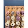 Image 2 : Vintage Wooden Spool Collection on Display Rack - 4 Missing