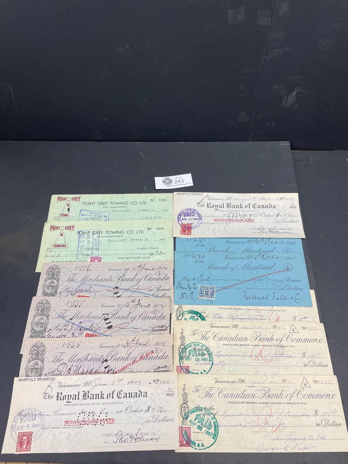 Retro Cheque Lot of Vintage Cheques Including Point Grey Towing