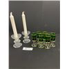 Image 1 : Vintage Hand Decorated Jewish Cordial Glass Set & Pair of Glass Candlesticks