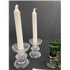 Image 3 : Vintage Hand Decorated Jewish Cordial Glass Set & Pair of Glass Candlesticks