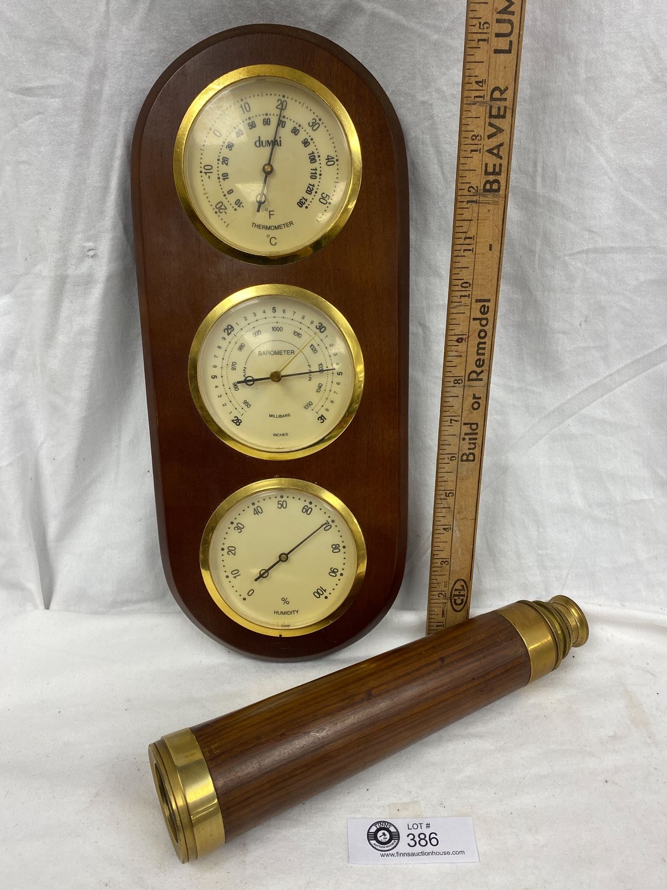 Nice Barometer in Case with Brass and Wood Expandable Telescope