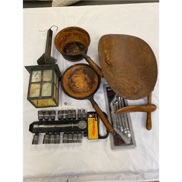 Vintage Collectible Lot Including Pans, Tools, Etc.