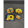 Image 1 : Hand Painted Mexican Pottery.Cobalt Blue & Sunflower Designs. Talavera? Charger,Ruffled Bowl, Rectan