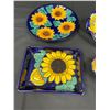 Image 3 : Hand Painted Mexican Pottery.Cobalt Blue & Sunflower Designs. Talavera? Charger,Ruffled Bowl, Rectan