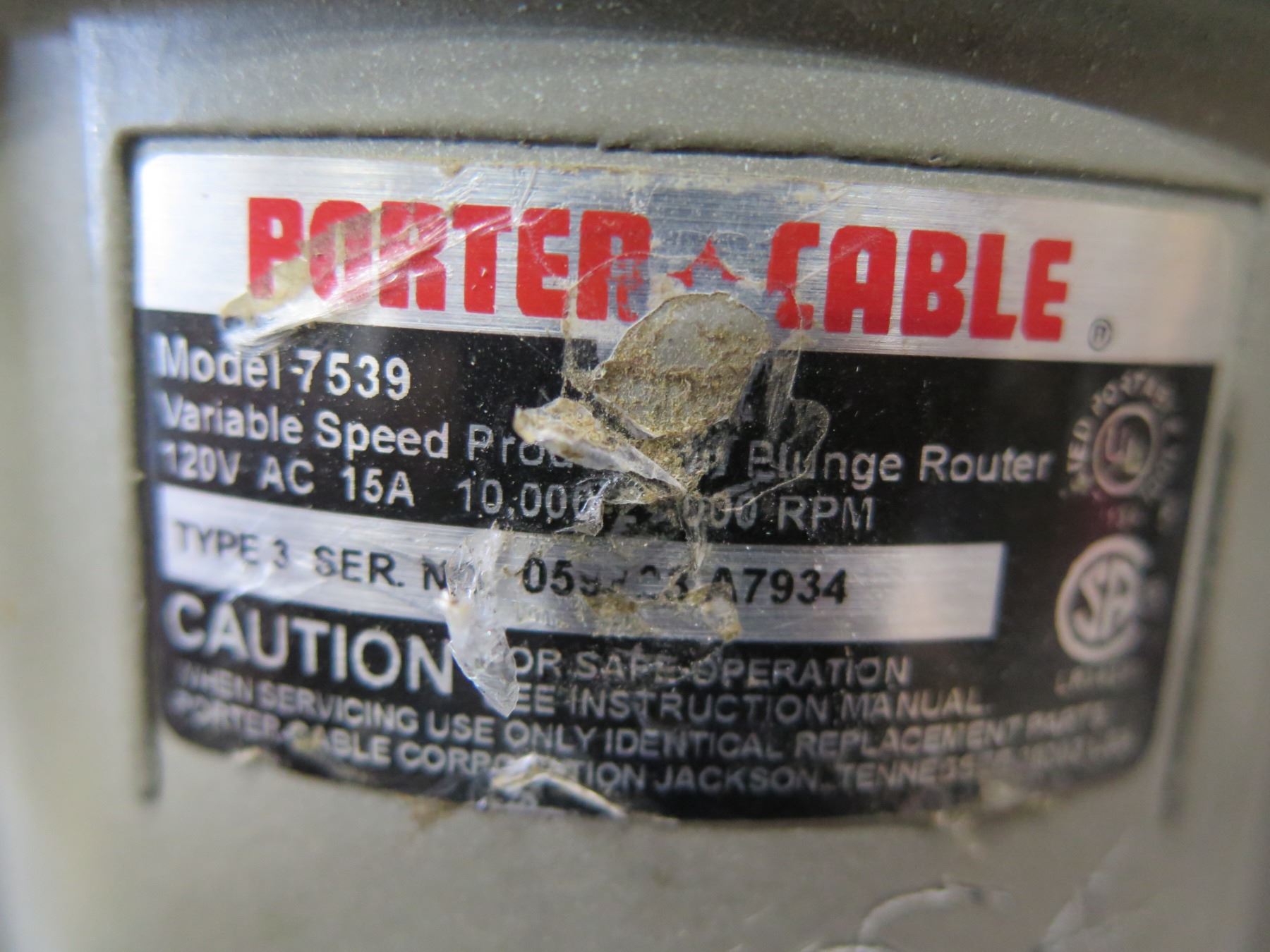 Porter Cable Speedmatic Variable Speed Plunge Router Model 7539