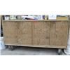 Image 1 : Rolling Wooden Cabinet w/ 4 Doors & Contents: Nails, Wax, Router Guide, 73"x25"x38"H