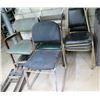 Image 1 : Qty 5 Misc Chairs: 2 Stackable, Wooden Back, Wooden Upholstered Arm Chair, etc