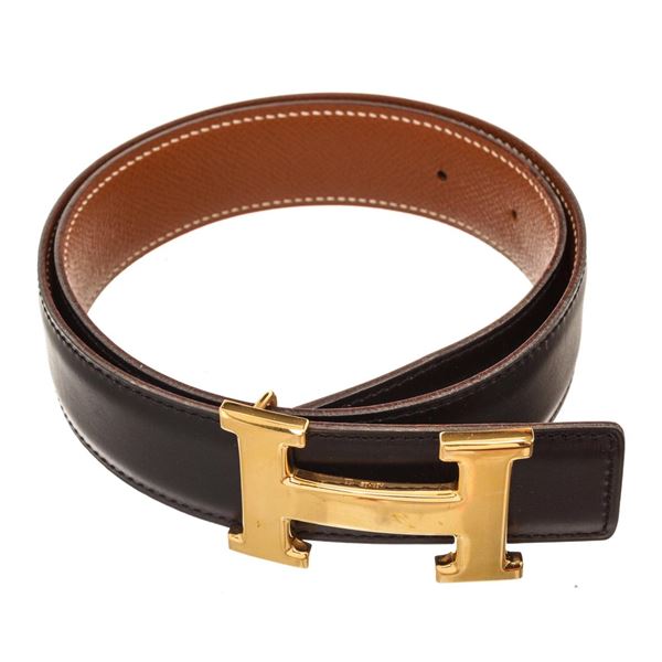 Hermes Black Leather Constance 65cm Belt