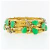 Image 1 : Vintage 18k Gold & Platinum Jade & Diamond 4 Row Wide Bamboo Bangle Bracelet