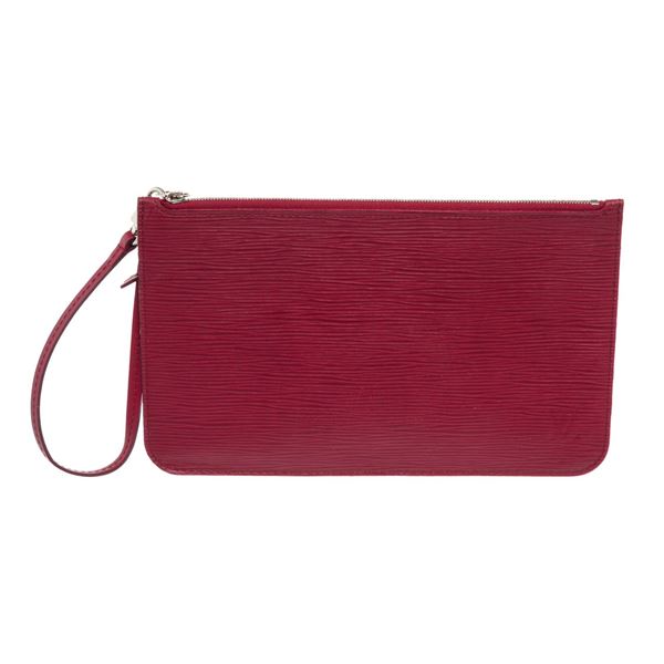 Louis Vuitton Red Epi Leather Neverfull Pouch Clutch