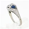 Image 8 : Antique Art Deco 18k White Gold .22 ctw Round Diamond Shield Sapphire 3 Stone Ri