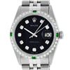 Image 1 : Rolex Mens Stainless Steel Black Diamond & Emerald Oyster Perpetual Datejust Wri