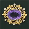 Image 2 : Antique Art Nouveau 14K Gold Amethyst Diamond Pearl Foliated Heart Frame Brooch