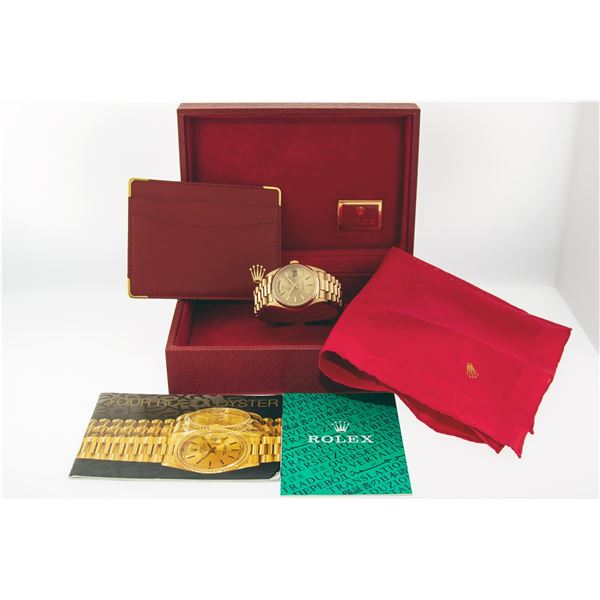 Rolex Mens 18K Yellow Gold President With Tapestry Index Dial Box And Booklet