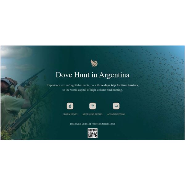 Dove Hunt in Córdoba, Argentina for 4 hunters 3 days with Norte Hunters Wing shooting. (Dates March