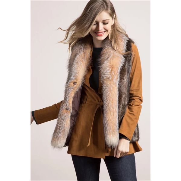 Sheared Beaver Vest with Brown Crystal Fox Trim  Donated by: Henig Furs Inc.  Value: 6,000