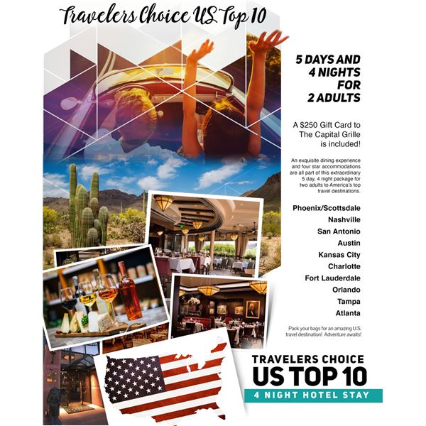 5 DAYS AND 4 NIGHTS FOR 2 ADULTS. A $250 Gift Card to The Capital Grille is included! An exquisite d