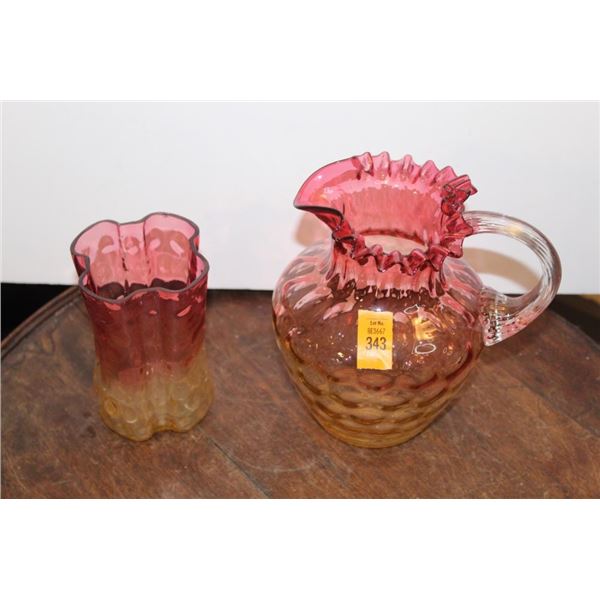 Amberina Glass Vase and PItcher