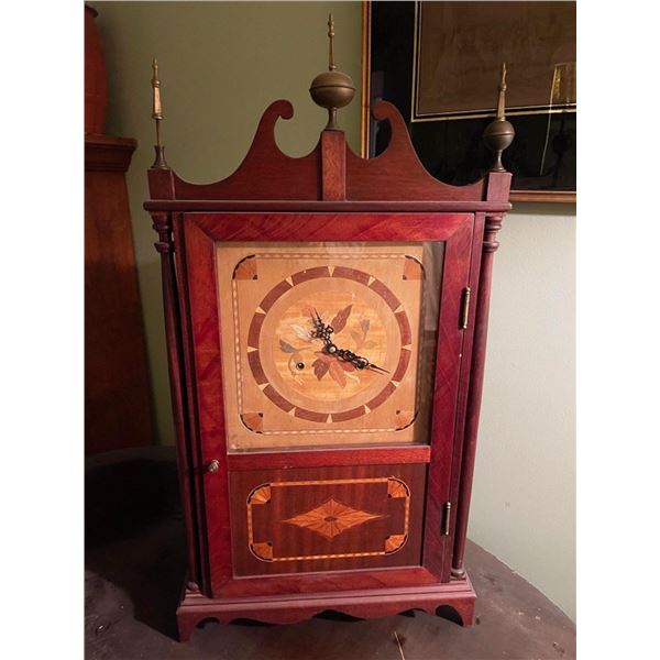Pillar and Scroll Clock with Marquetry Inlay