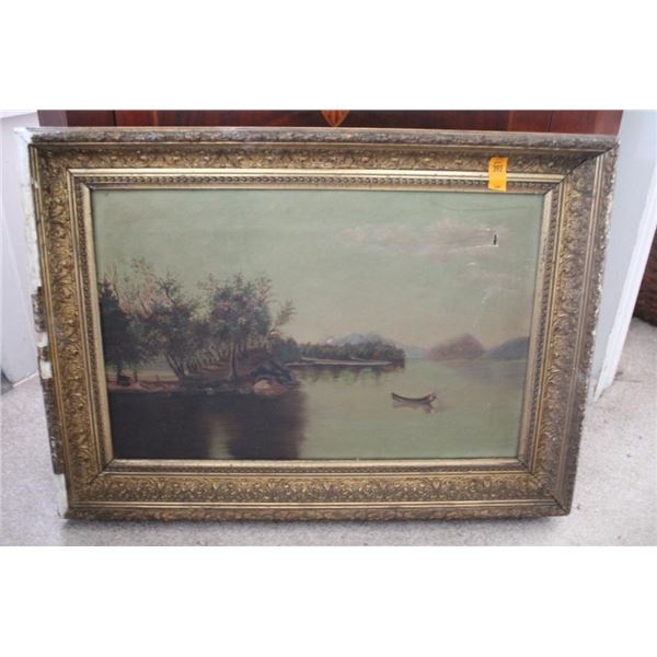 Antique Water Scene Oil Painting