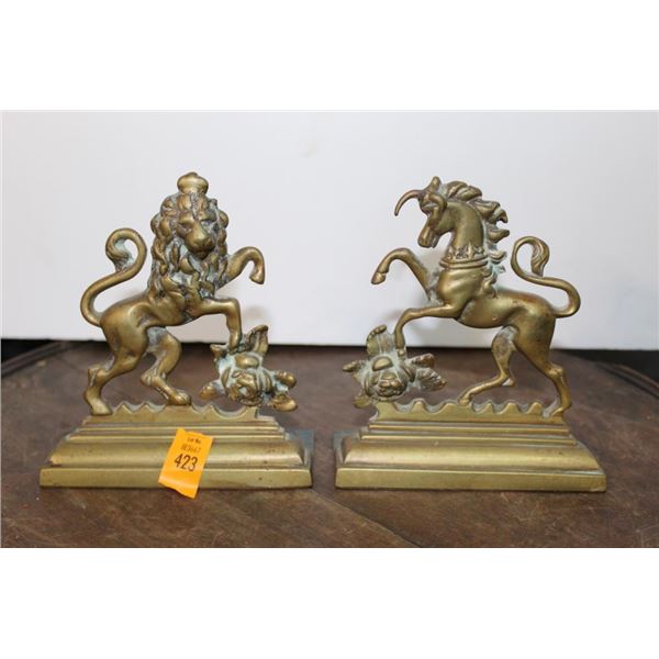 Brass Unicorn/Lion Bookends