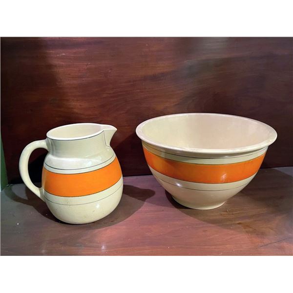 Roseville Pottery Mixing Bowl and Pitcher