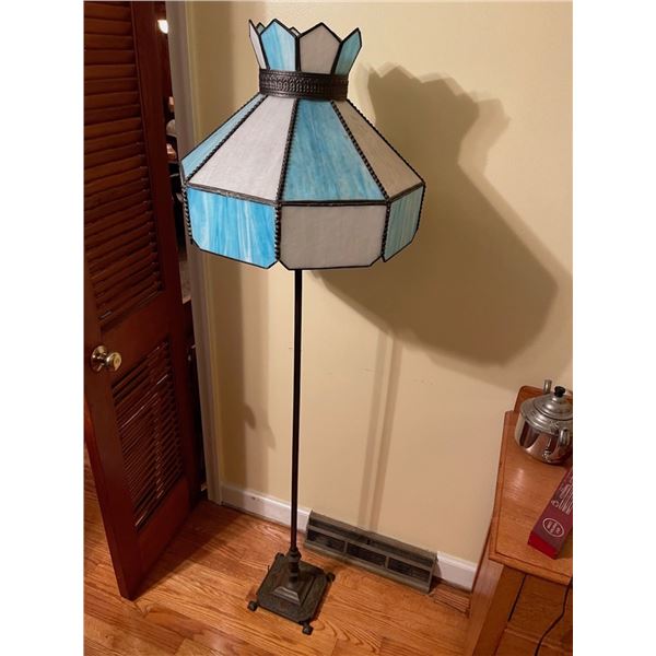 Blue and White Leaded Glass Floor Lamp