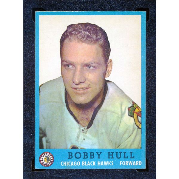 Blackhawks Bobby Hull #9, (1962-63) Card # 33, printed by Topps graded KSA: VGE 4.