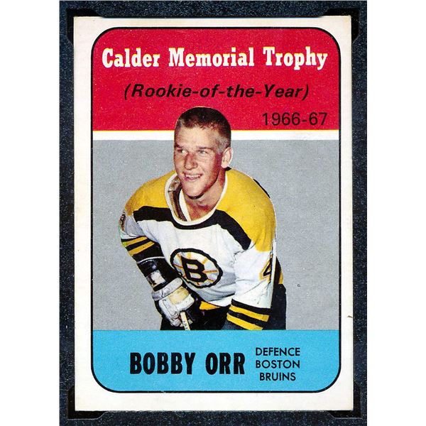 Bruins Bobby Orr #4, (1967-68) Card #118, printed by Topps graded KSA: ENM-6.
