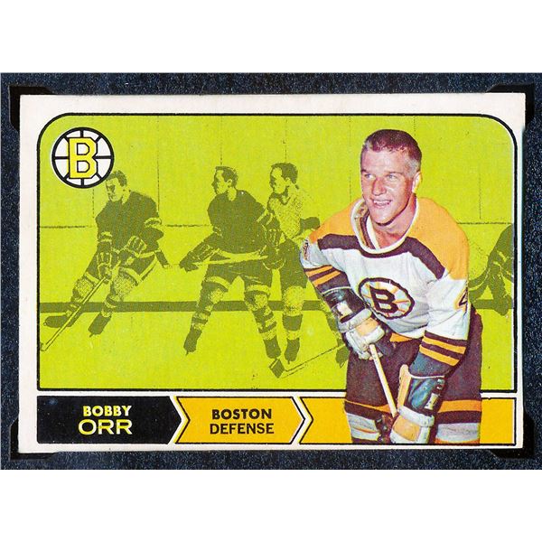 Bruins Bobby Orr #4, (1968-69) Card #2, printed by O-Pee-Chee graded KSA: EX-5.