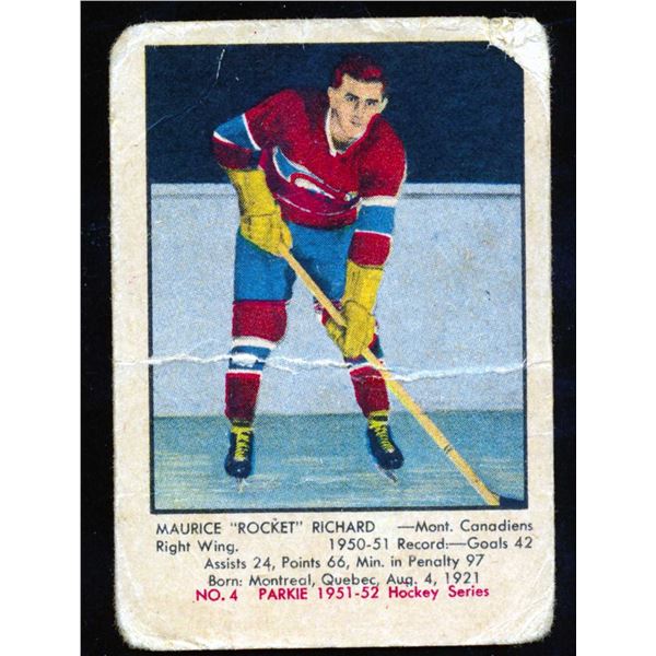 Parkhurst card from Maurice Richard #9 (1951-52) Card #4.