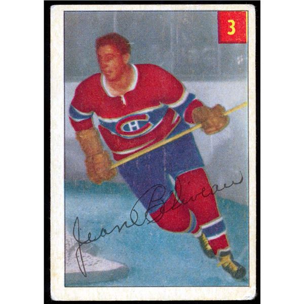 Parkhurst card of Jean Beliveau #4 (1954-55) card #3, second year.