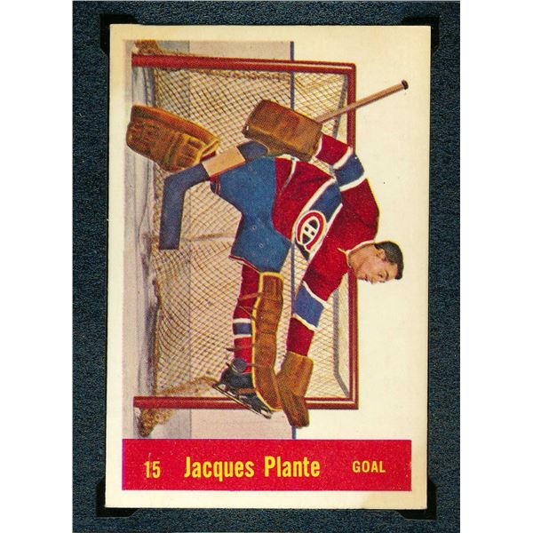 Canadiens Jacques Plante #1, (1957-58) Card # 15, printed by Parkhurst graded KSA : VGE-4.
