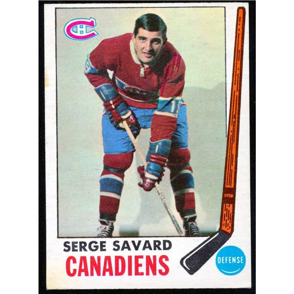 Topps card of Serge Savard rookie #18 (1969-70) , card #4.