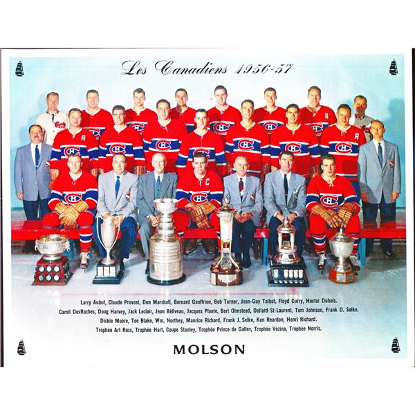 Photo of the Montreal Canadiens from (1956-57) Autographed by 6 former players.
